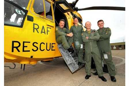 One of RMB Chivenor's search and rescue crews: Sqn Ldr Hugh Pierce, Flt Sgt Rach Robinson, Master Aircrew Andy Batchelor, and Flt Lt John Rowe RAF Sea King